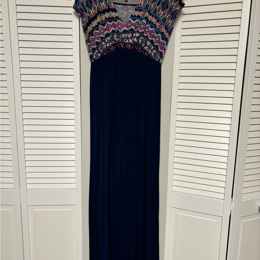 Patterned Navy Maxi Dress